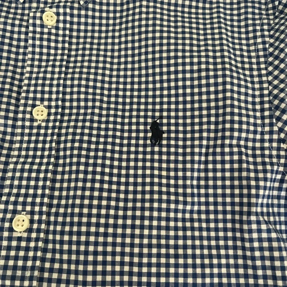 Ralph Lauren Boys Royal Blue Gingham button down long sleeve boys large 14-16